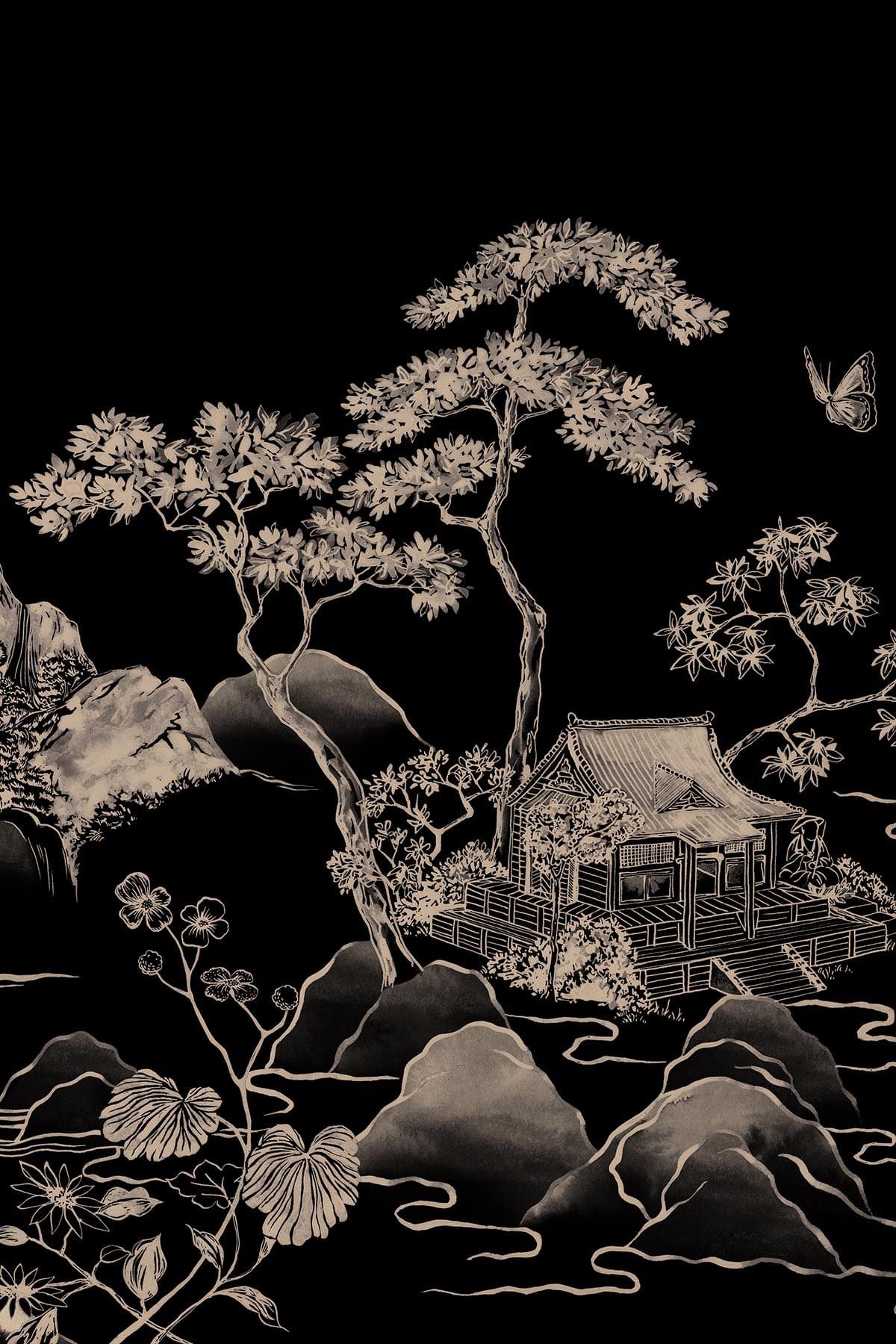  Asian Scenery Black