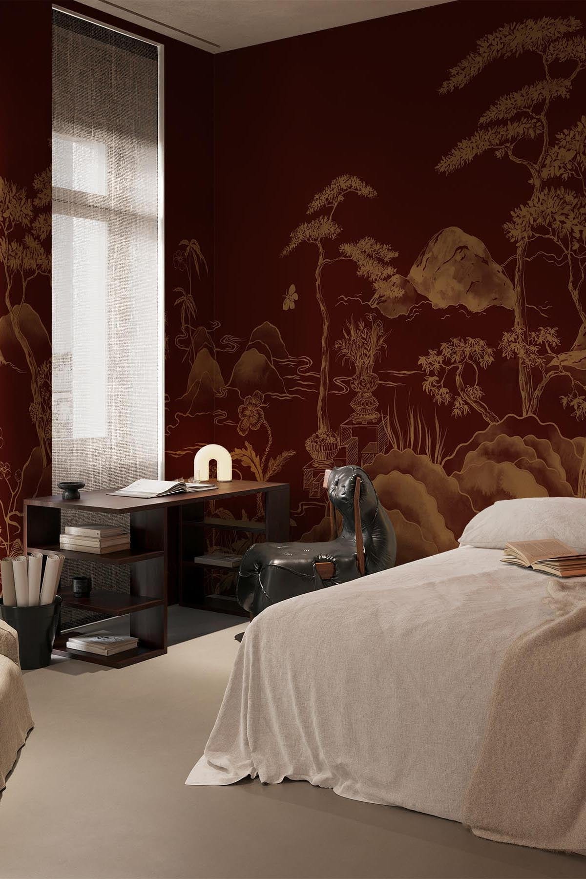  Asian Scenery Marsala Red