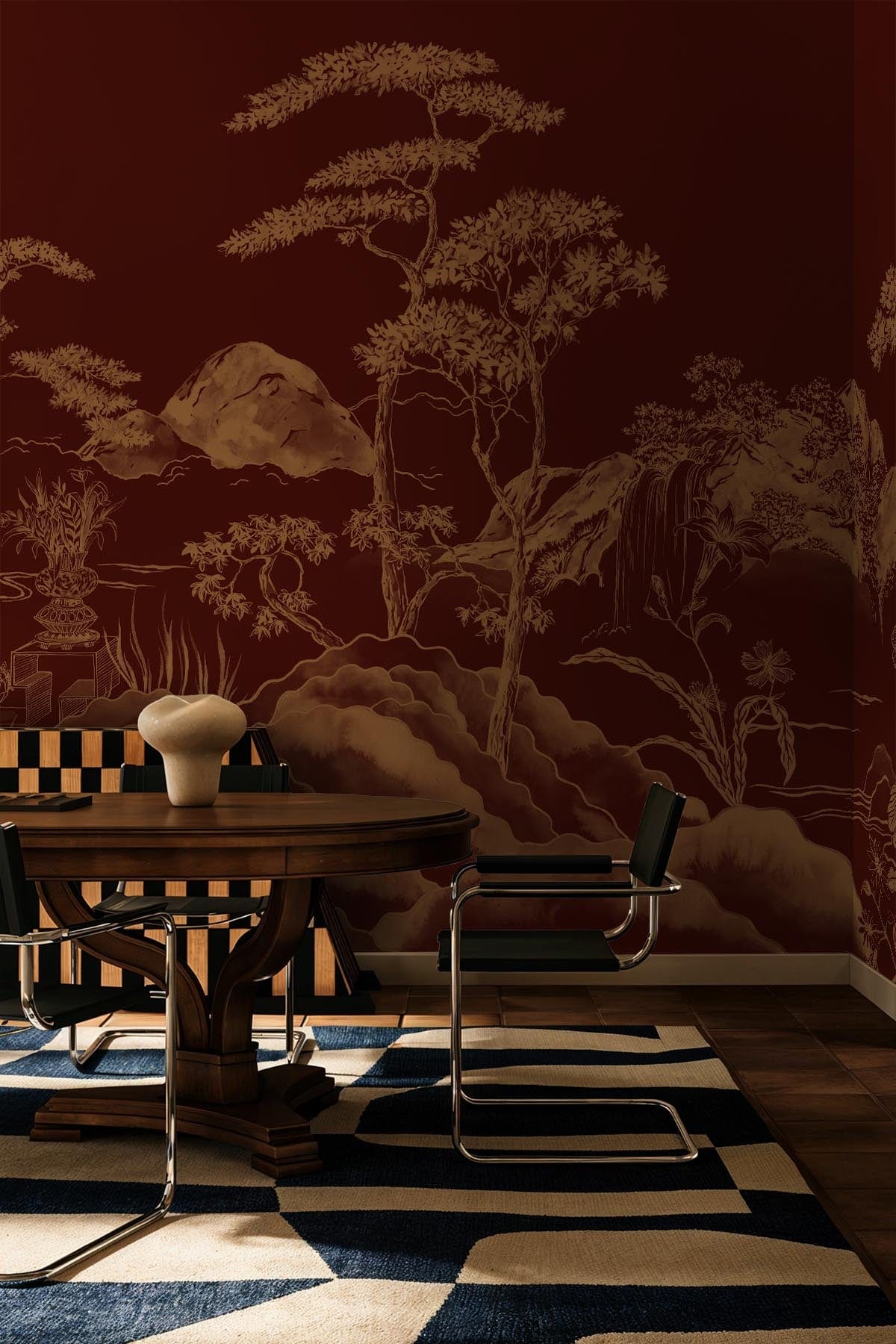  Asian Scenery Marsala Red
