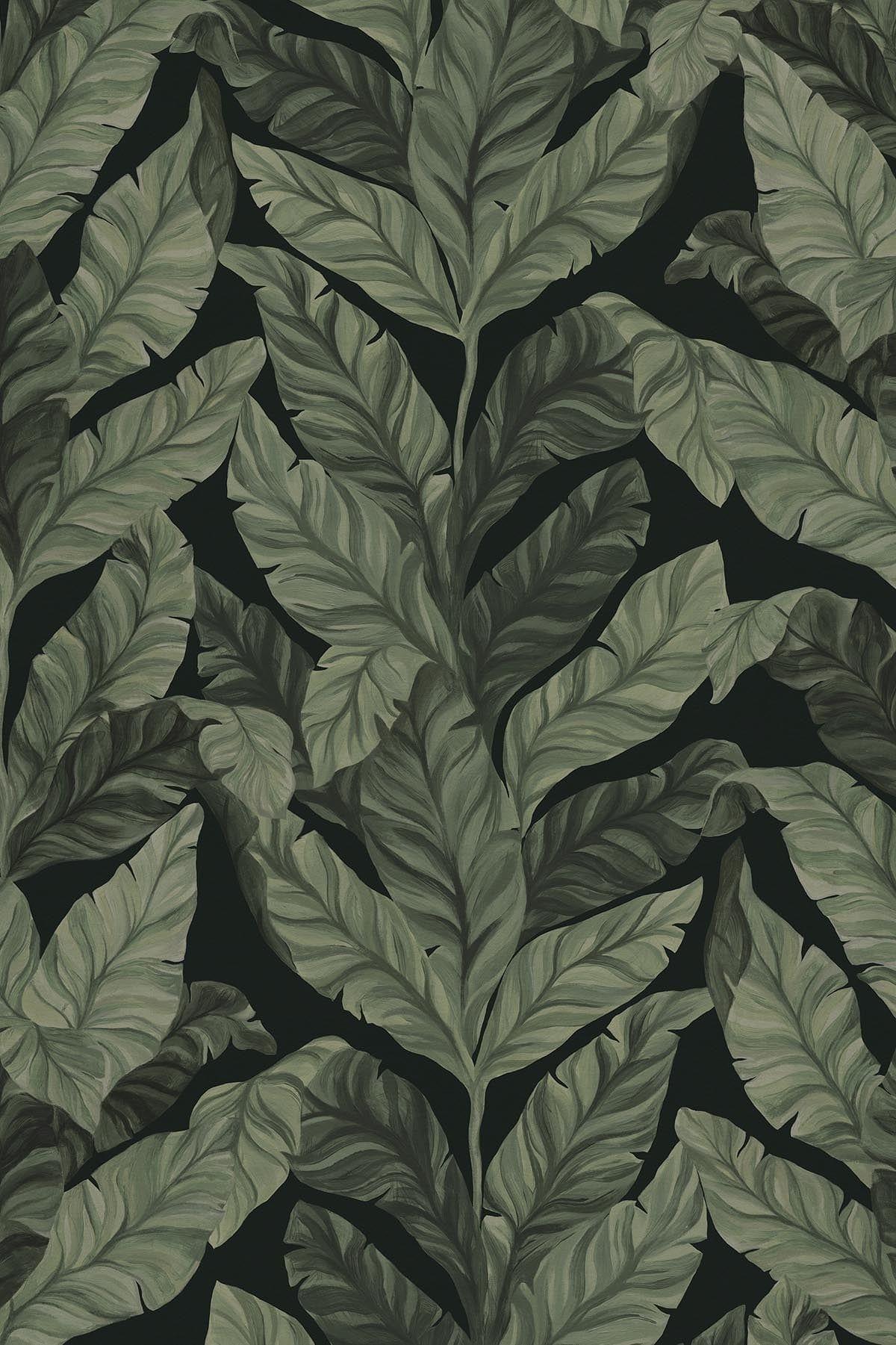  Tropical Leaves Black