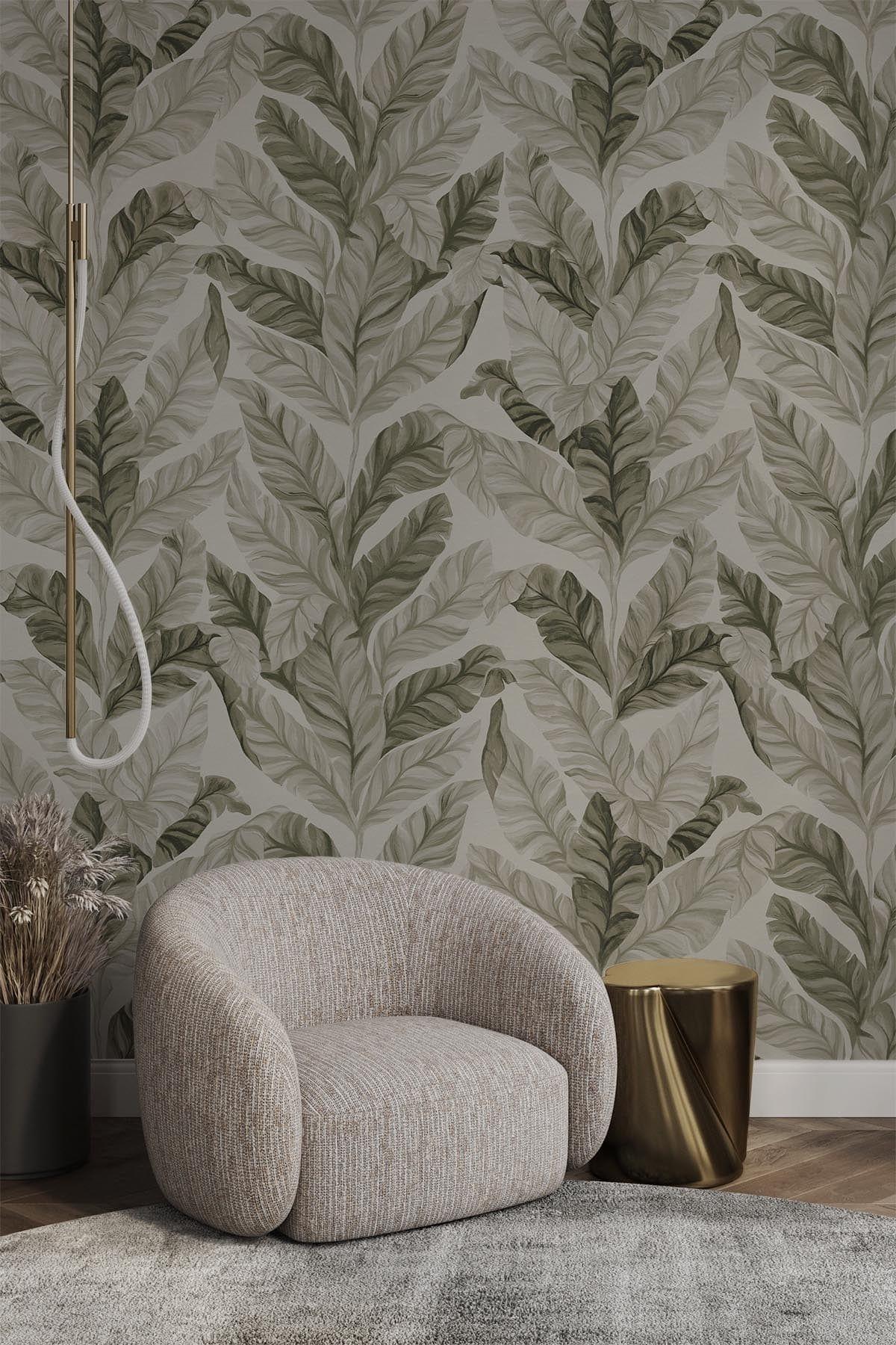  Tropical Leaves Light Olive