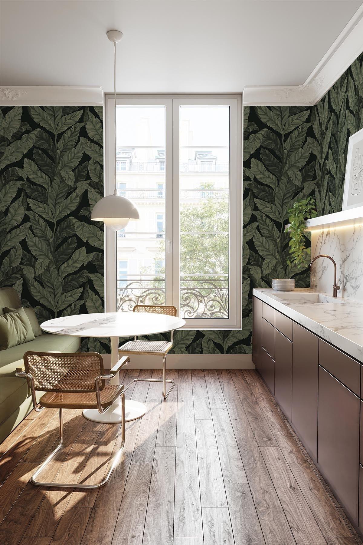  Tropical Leaves Black