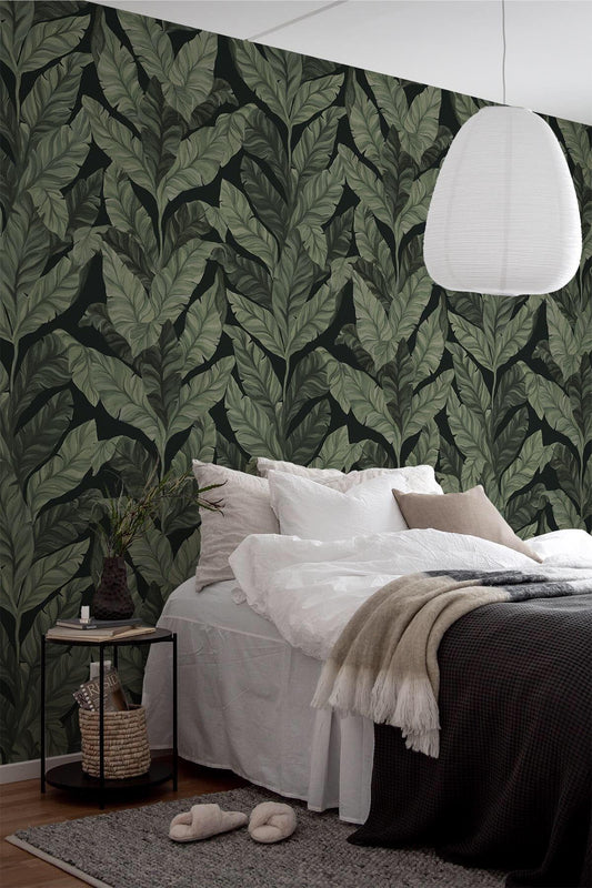  Tropical Leaves Black