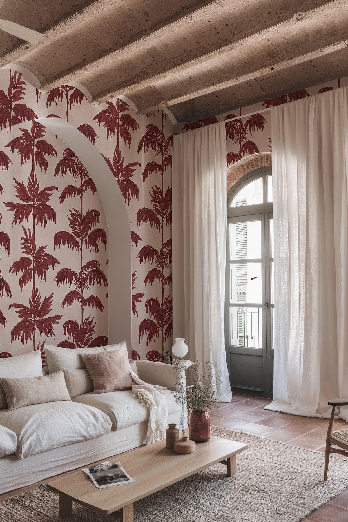  Vintage Palm Tree Small Marsala Red