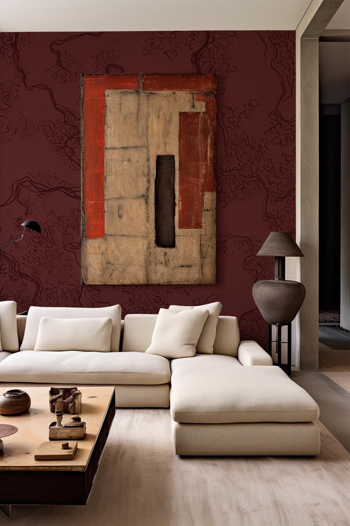  Abstract Sketch Burgundy