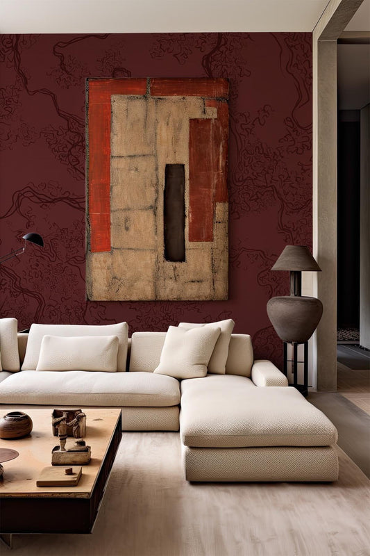  Abstract Sketch Burgundy