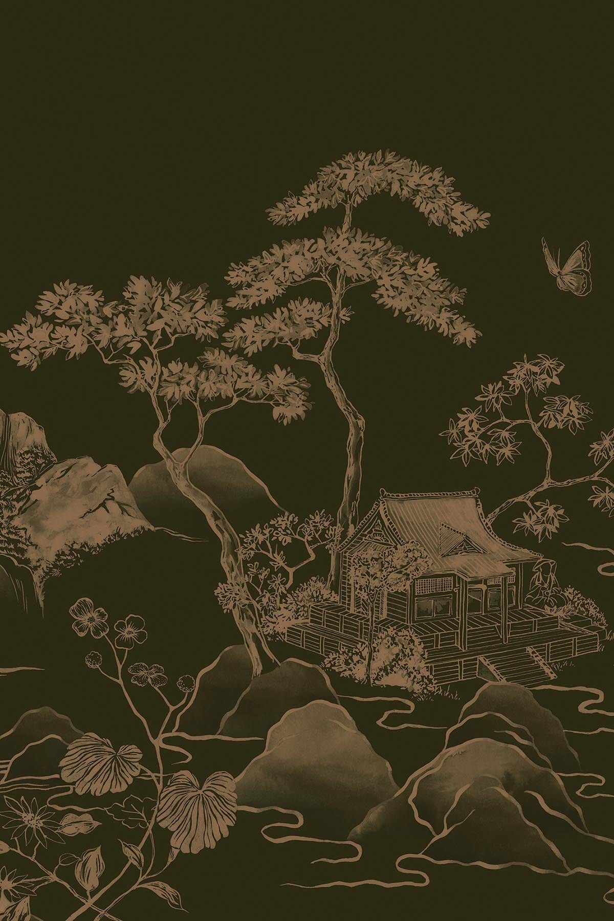  Asian Scenery Olive Green