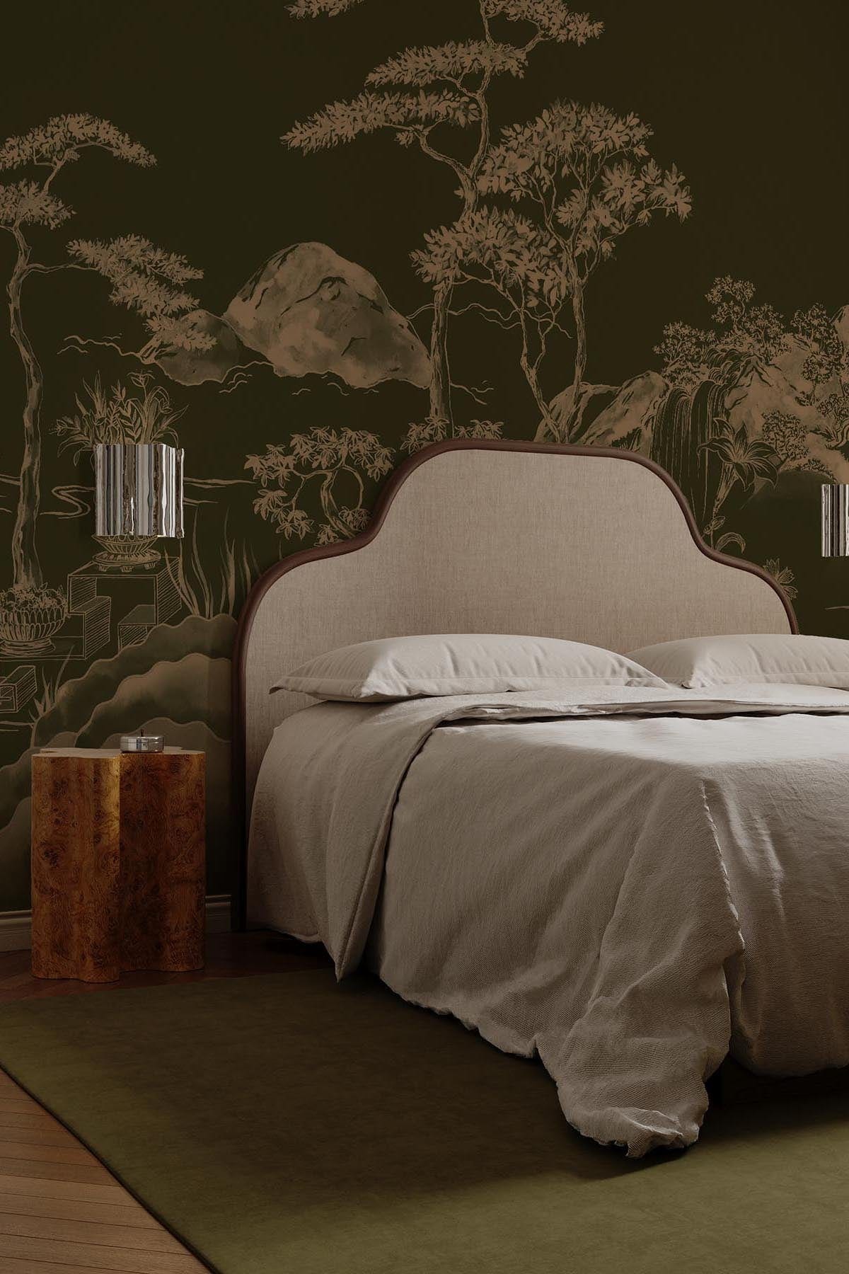  Asian Scenery Olive Green