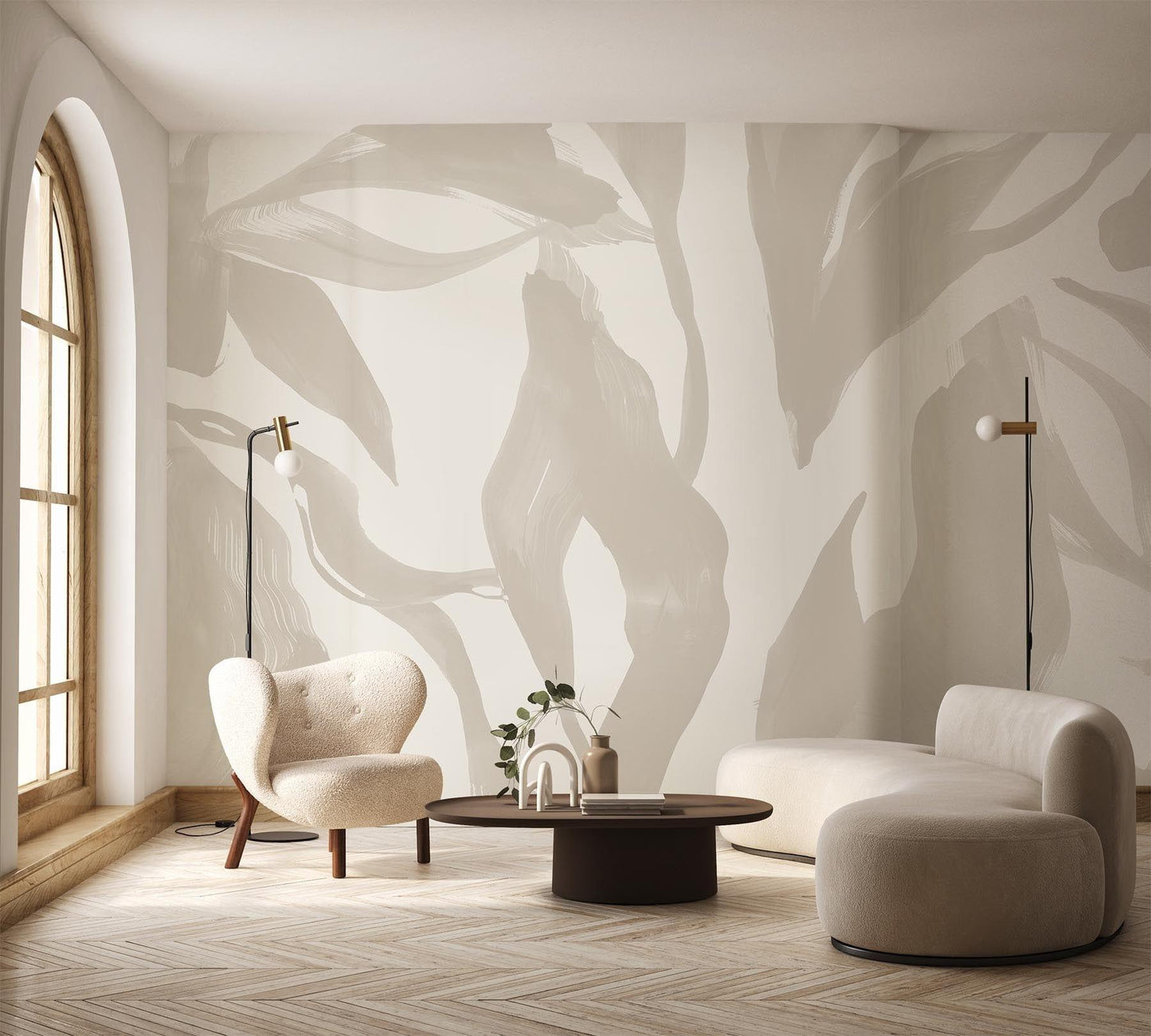  Abstract Leaf Pale Beige