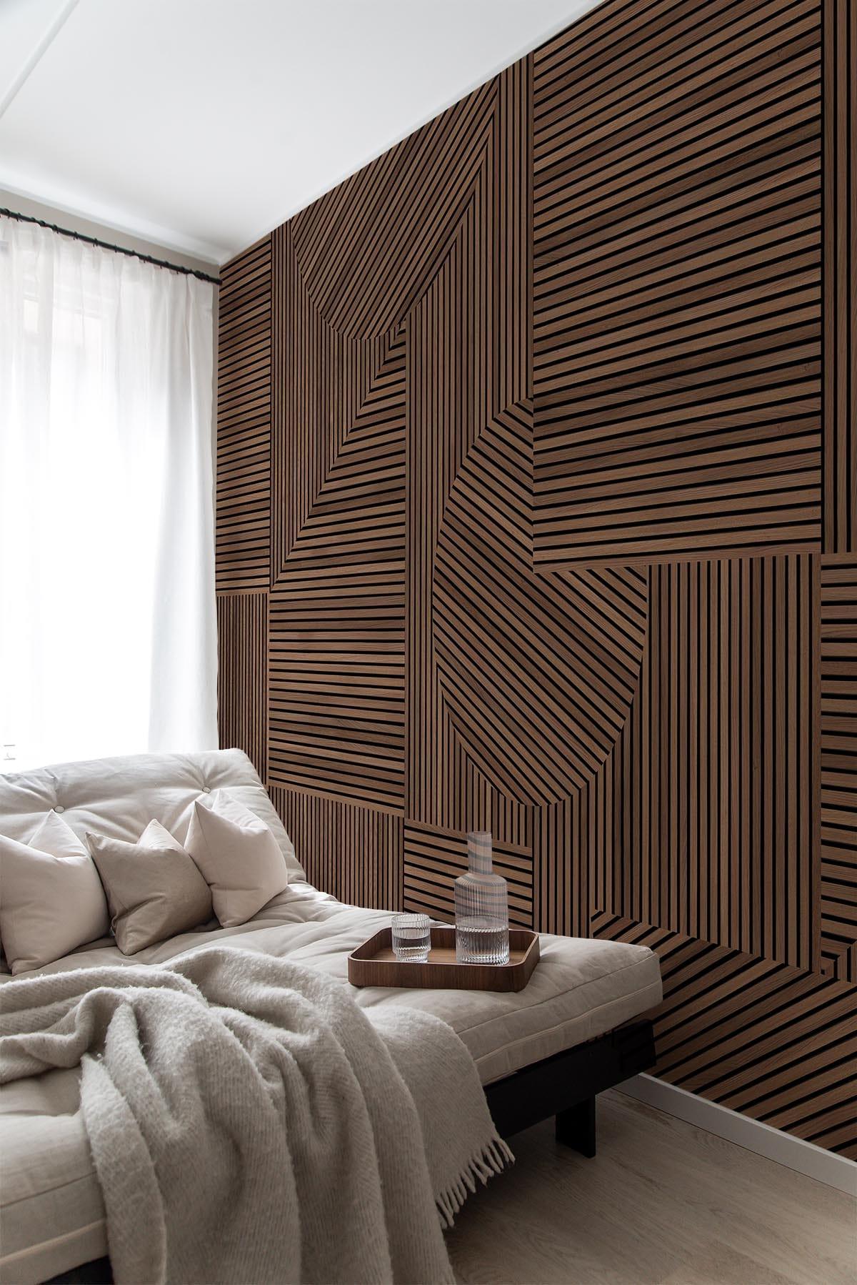  Graphic Rib Wood Wallpaper Brown Oak