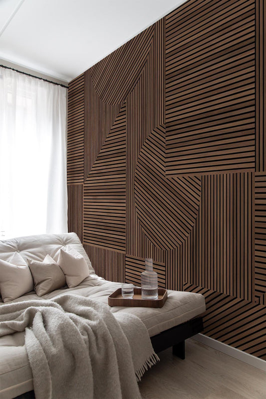  Graphic Rib Wood Wallpaper Brown Oak