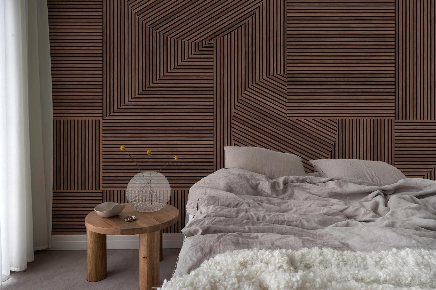  Graphic Rib Wood Wallpaper Brown Oak