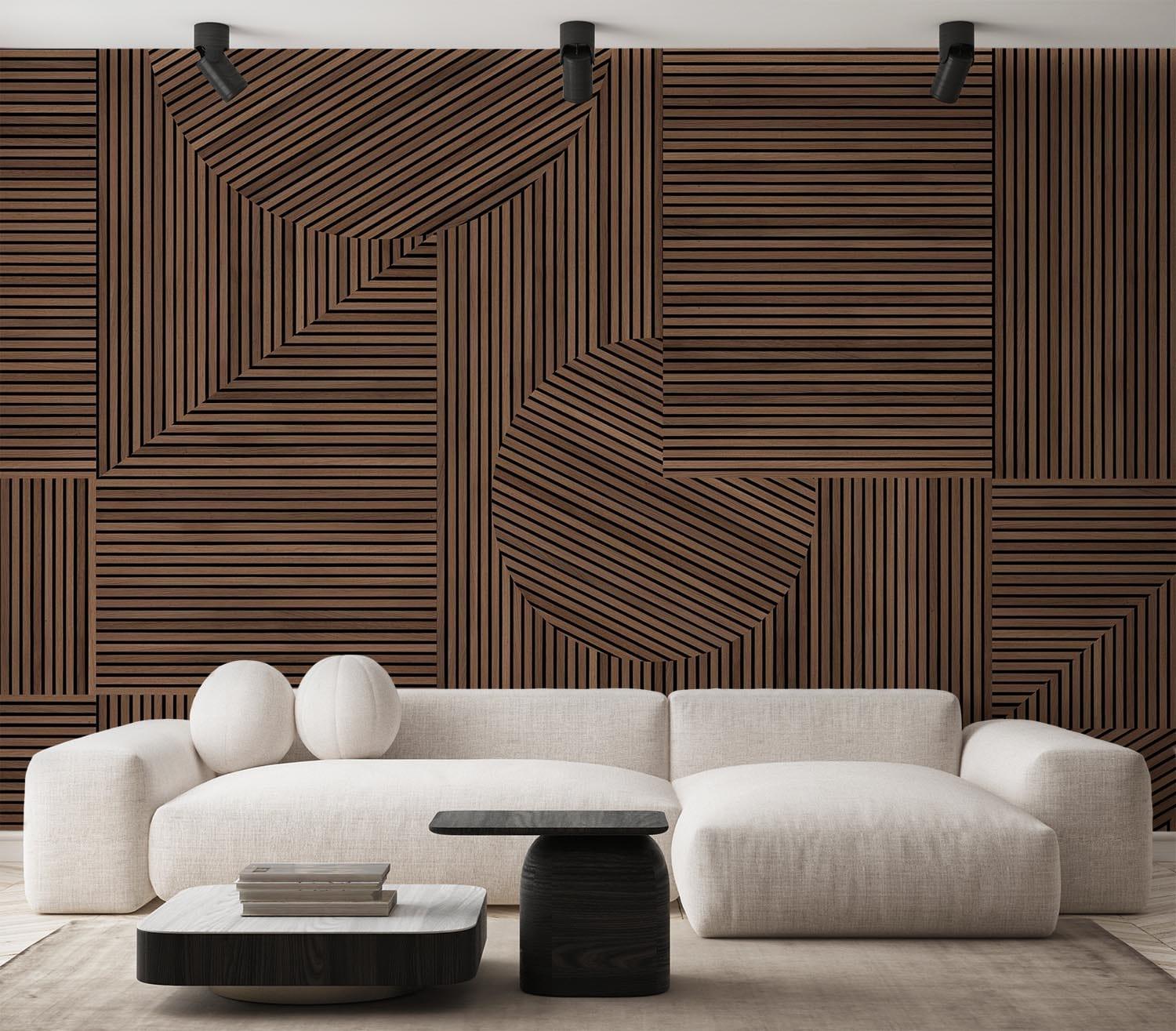  Graphic Rib Wood Wallpaper Brown Oak
