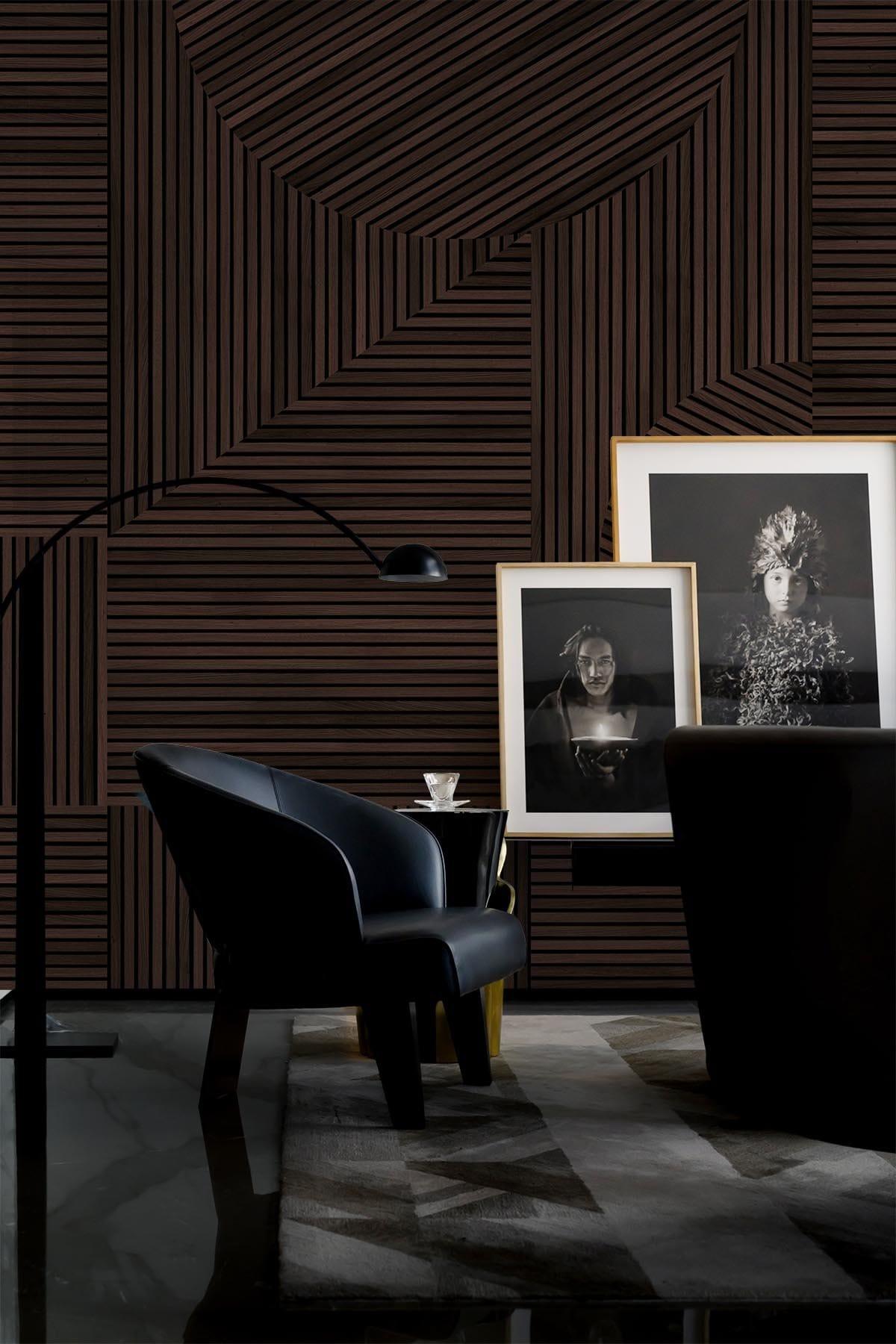  Graphic Rib Wood Wallpaper Dark Oak