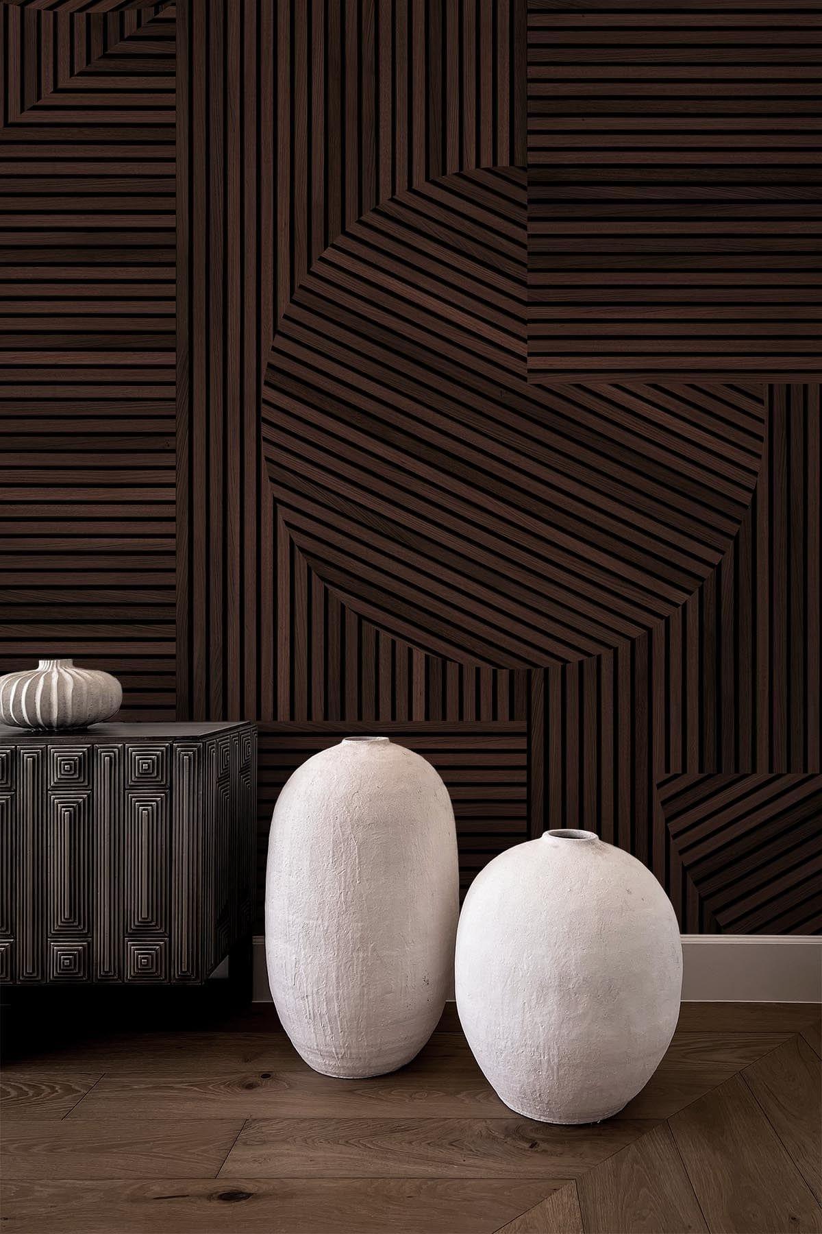  Graphic Rib Wood Wallpaper Dark Oak