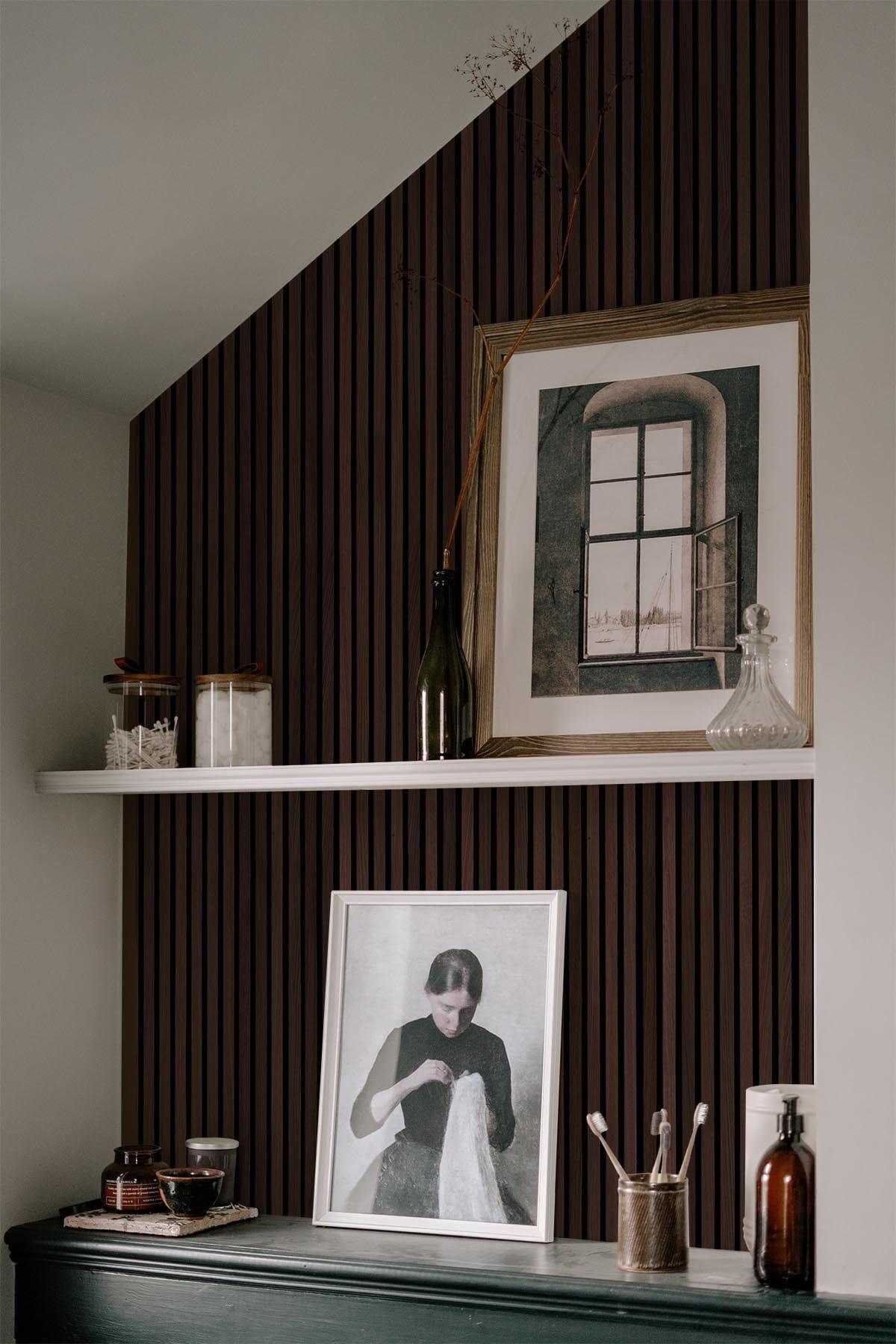  Rib Wood Wallpaper Dark Oak