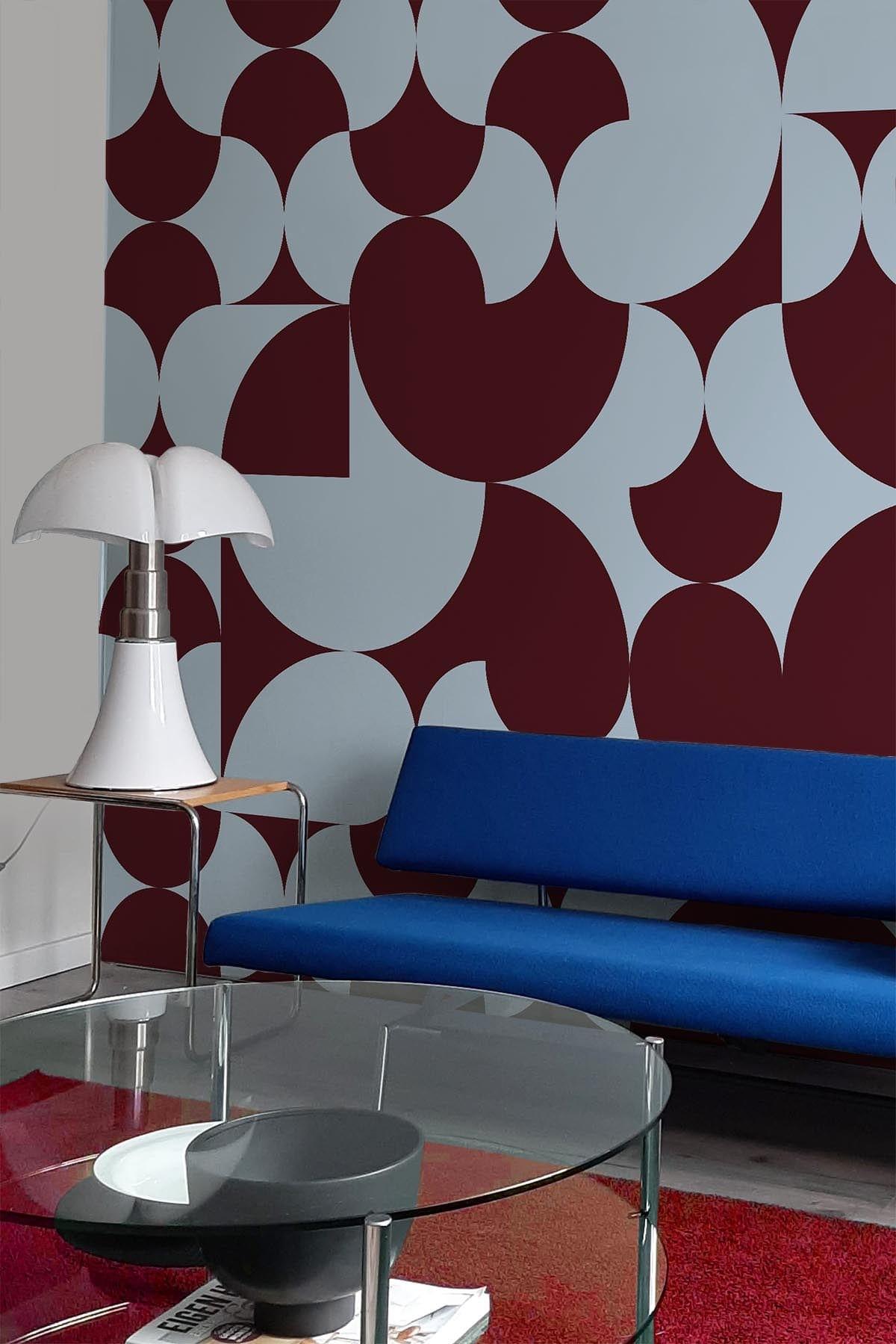  Retro Geometric Burgundy