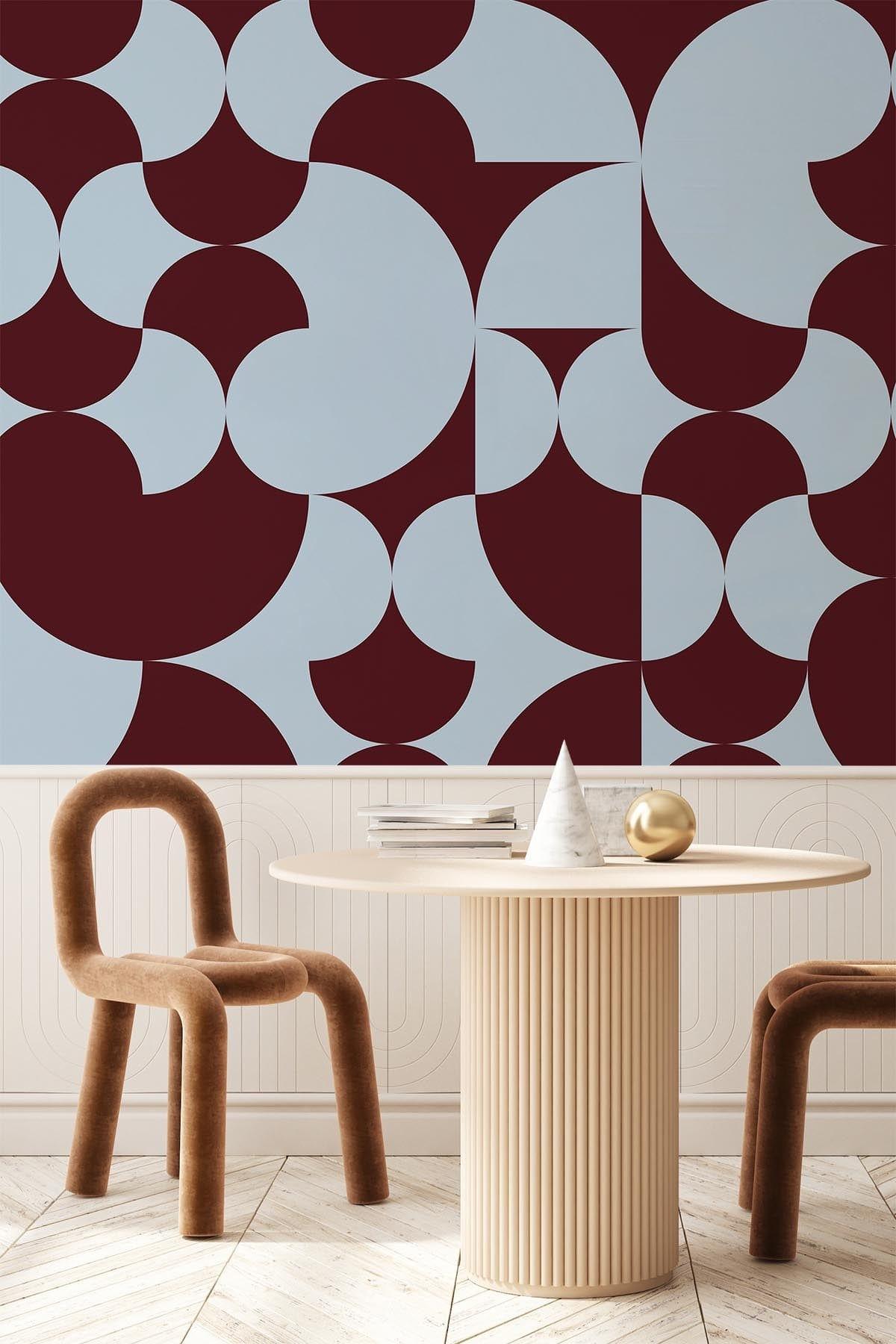  Retro Geometric Burgundy