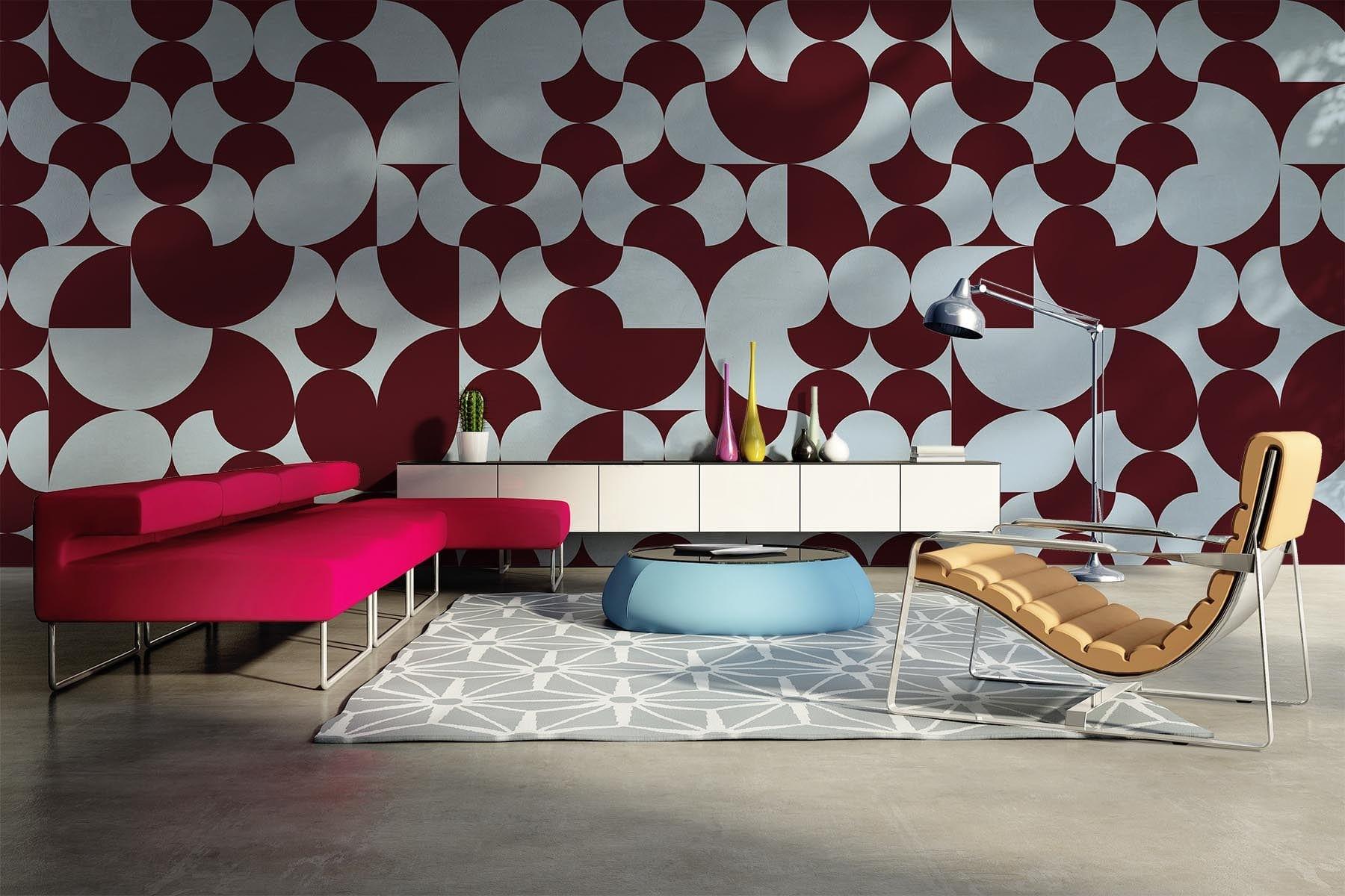  Retro Geometric Burgundy