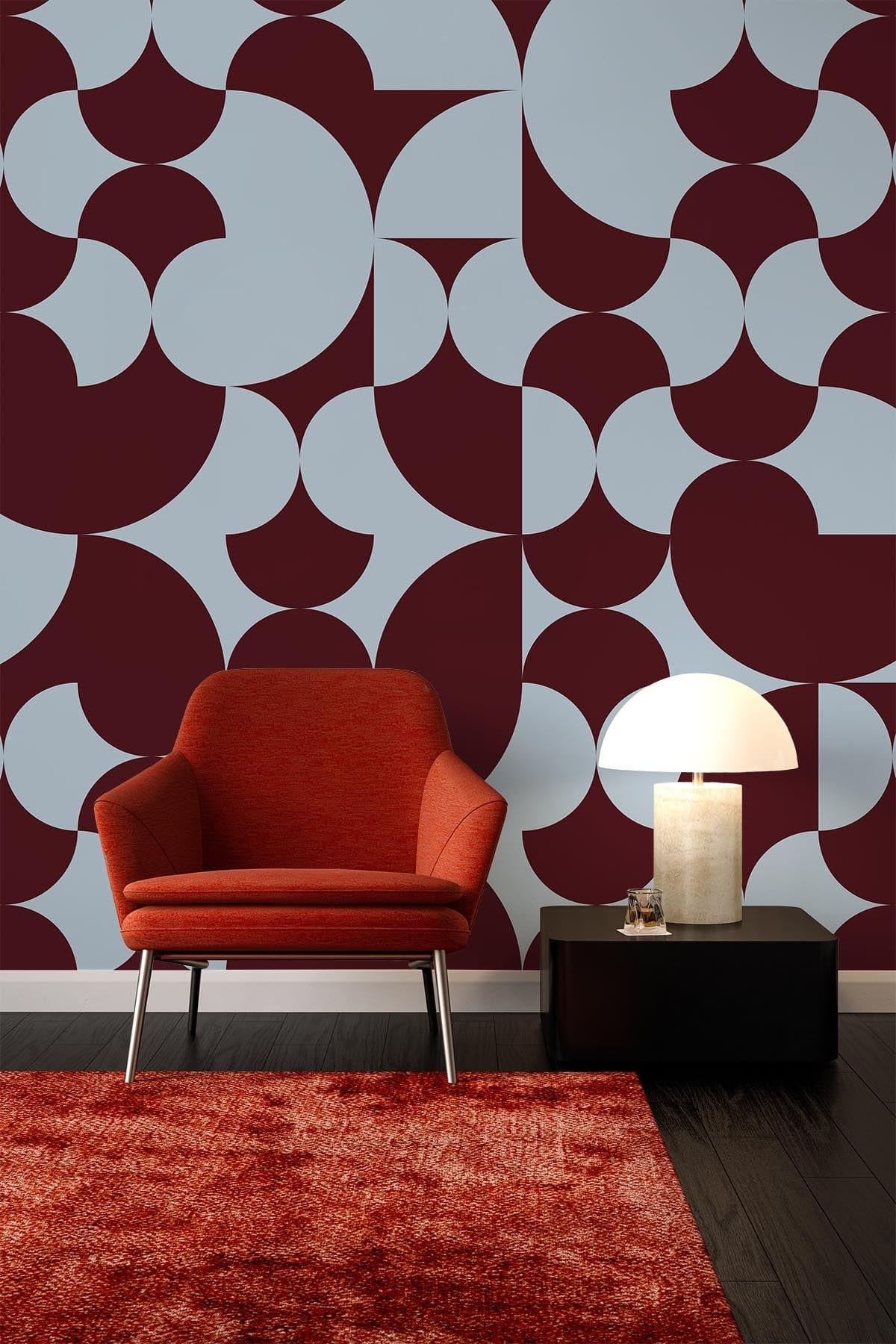  Retro Geometric Burgundy