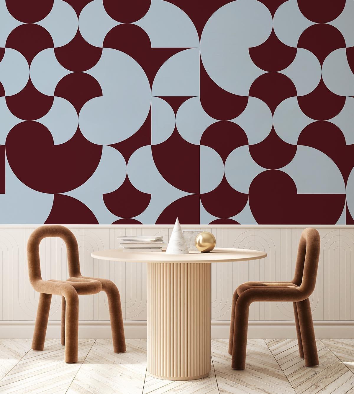  Retro Geometric Burgundy