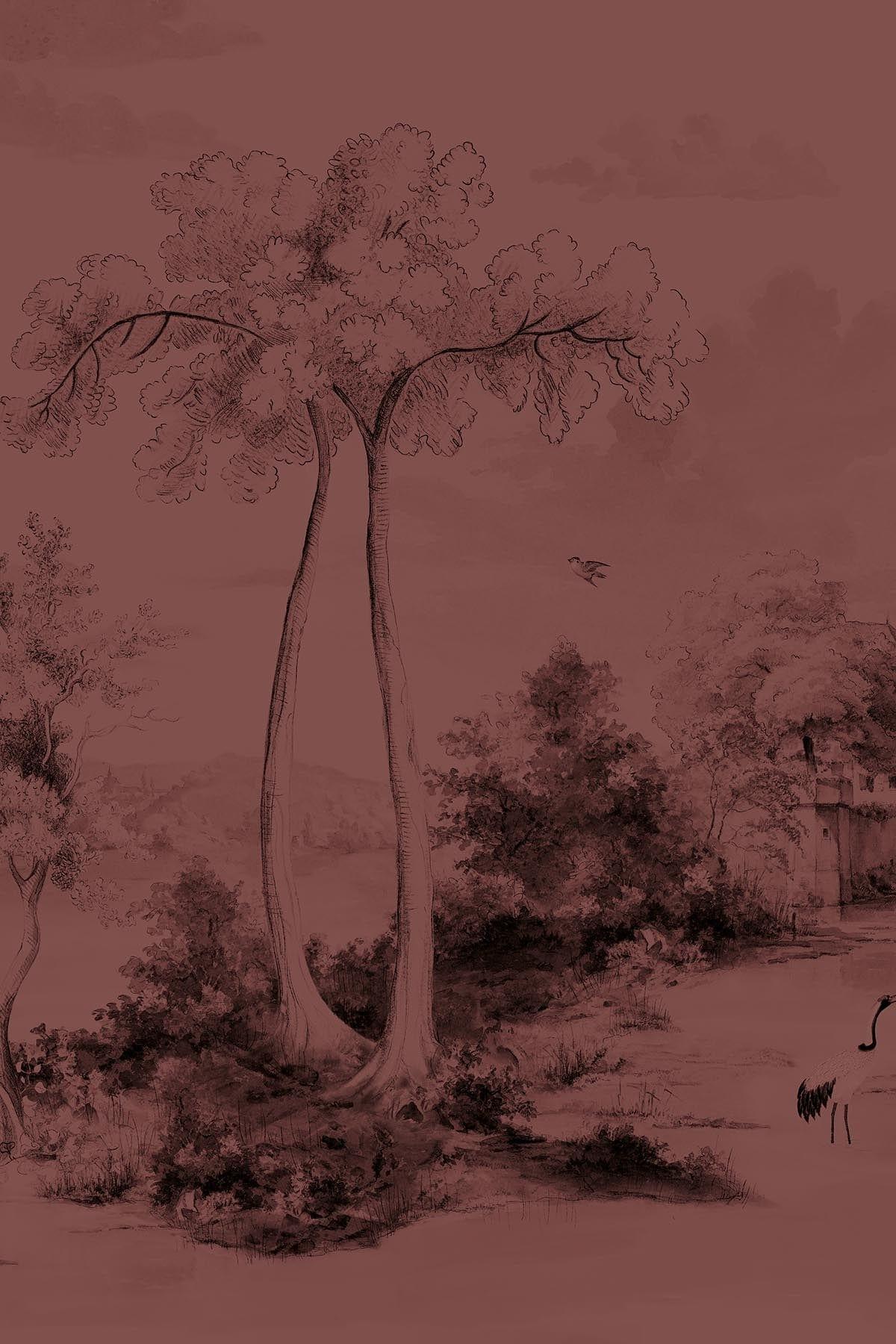  Scenic Landscape Dark Burgundy