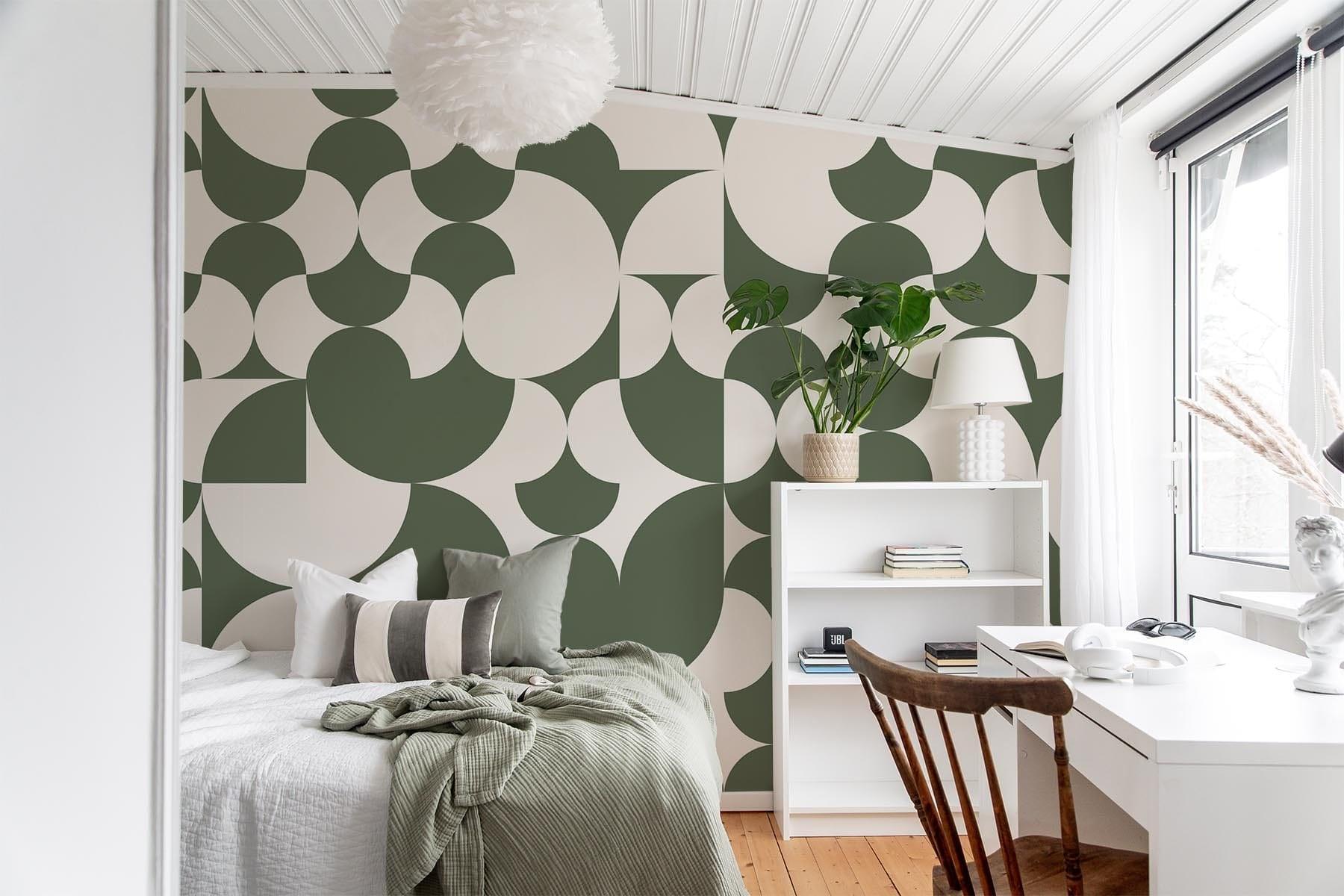  Retro Geometric Dark Green