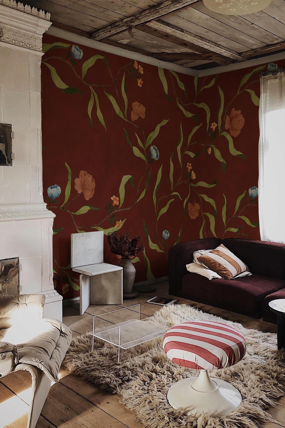  Wild Flowers Marsala Red